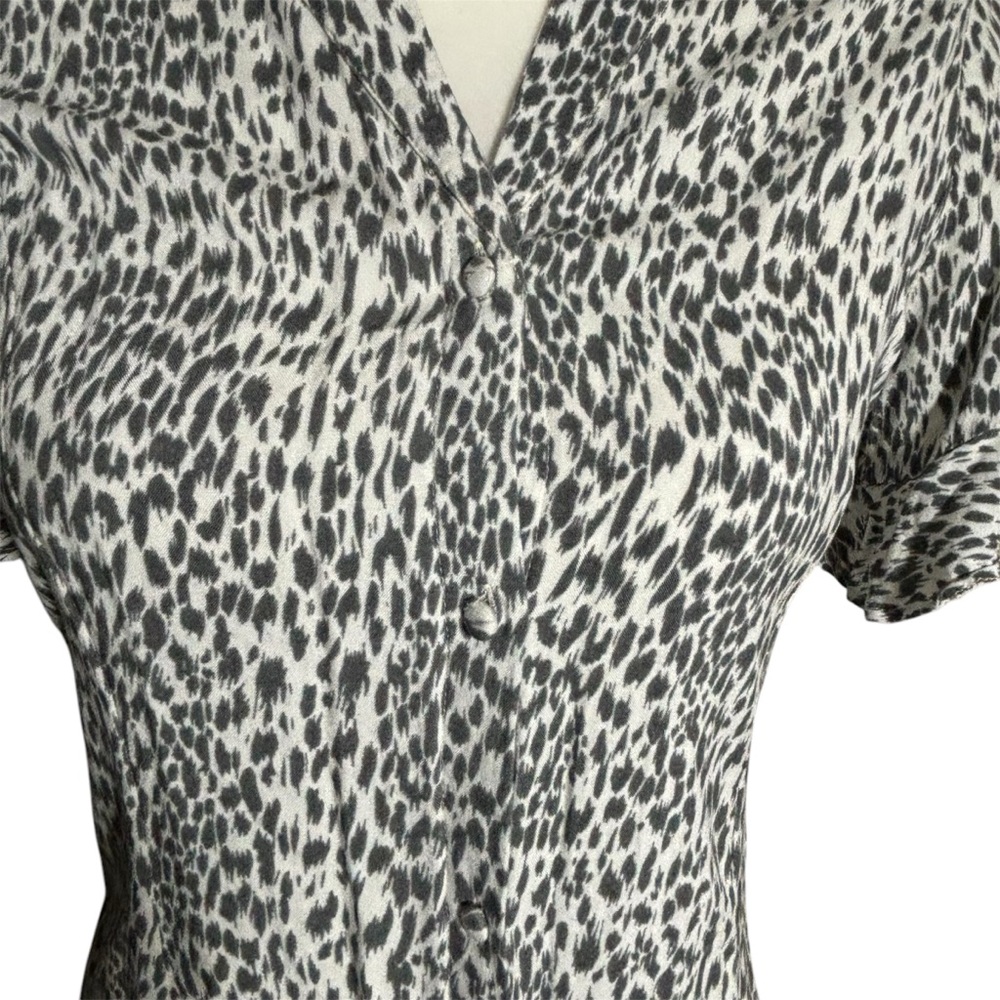 AllSaints Fay Lep Leopard Animal Print Button Mini Flutter Sleeve Dress Size XS - Picture 7 of 8
